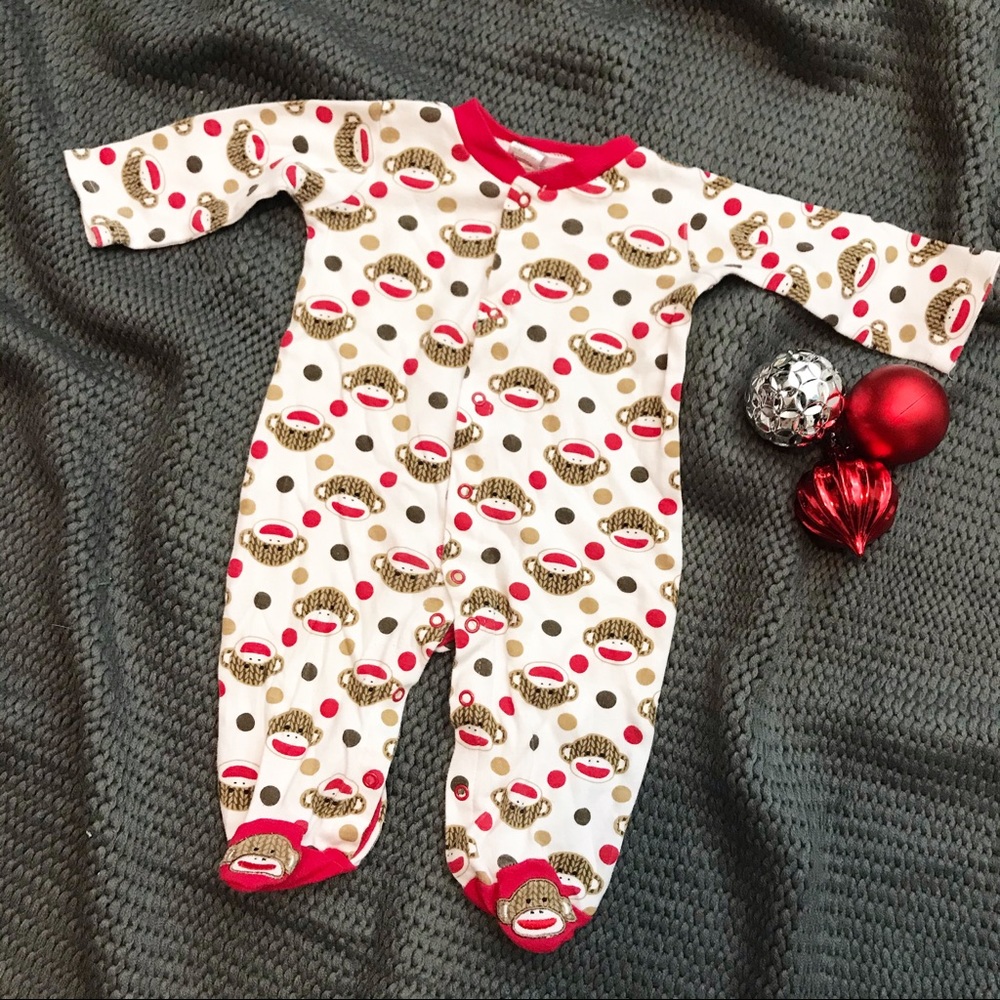 Baby Starters White & Red Sock Monkey Footies